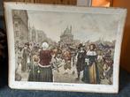 De Dam te Amsterdam, omstreeks 1665 (oude versie), Antiek en Kunst, Antiek | Schoolplaten, Geschiedenis, Ophalen of Verzenden