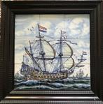 Tegeltableau Zeilschip – kleur - 3 x 3 tegels, Antiek en Kunst, Antiek | Wandborden en Tegels, Ophalen