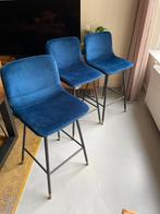 Barkrukken x3 blauw velvet, Huis en Inrichting, 3 krukken, Ophalen, Zo goed als nieuw