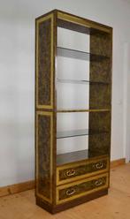 Vintage 1970s Boekenkast in Messing + Koper, Ophalen, Gebruikt, 50 tot 100 cm, Glas