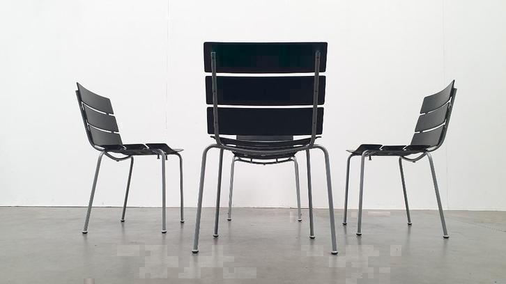Giancarlo Vegni Fasem Italy Stripe zadelleer stoelen design, Huis en Inrichting, Stoelen, Gebruikt, Zwart, Ophalen