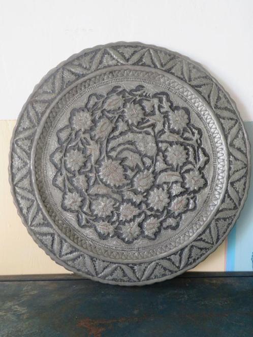 Antieke Perzische schaal dienblad vertind koper - 43 cm, Antiek en Kunst, Antiek | Woonaccessoires, Ophalen of Verzenden