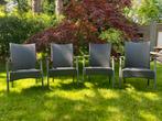 4 grijze tuinstoelen met armleuning, Tuin en Terras, Kunststof, Gebruikt, Stapelbaar, Ophalen