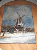 Olieverf Schilderij van H. Leurs - Molen in Winterlandschap, Antiek en Kunst, Ophalen of Verzenden