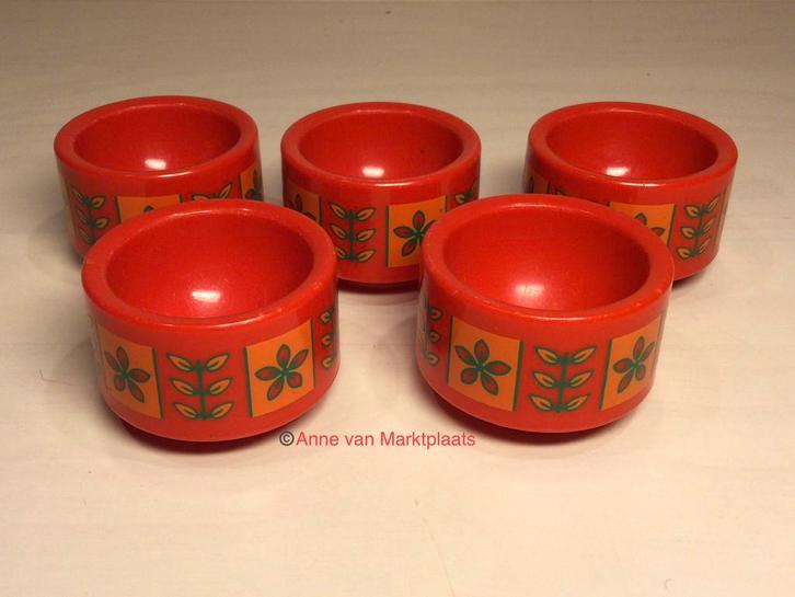 Vintage eierdoppen rood oranje met blaadjes, Huis en Inrichting, Keuken | Keukenbenodigdheden, Zo goed als nieuw, Ophalen of Verzenden