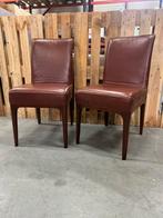 Set 2 Cognac Bruine Leren Eetkamerstoelen – Vintage Look, Huis en Inrichting, D, Bruin, Leer, Ophalen of Verzenden
