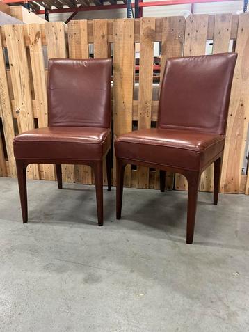 Set 2 Cognac Bruine Leren Eetkamerstoelen – Vintage Look beschikbaar voor biedingen