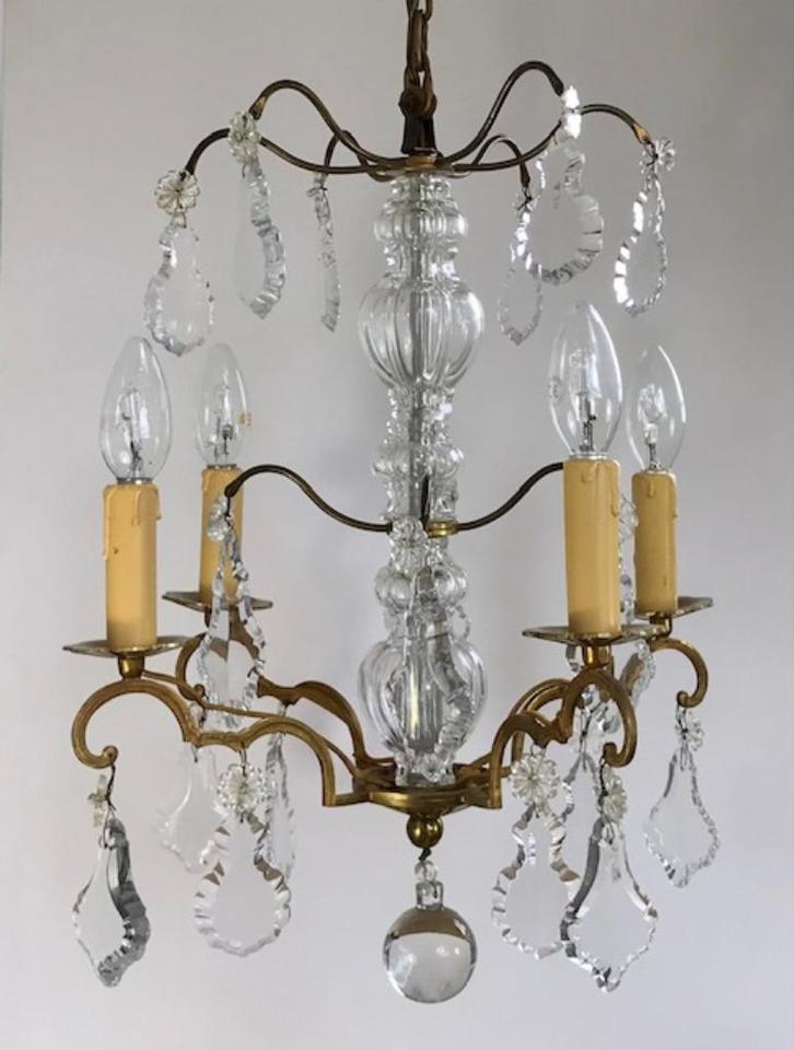 Klassieke Franse kroonluchter met kristal glaswerk, Huis en Inrichting, Lampen | Kroonluchters, Gebruikt, Glas, Metaal, Ophalen of Verzenden
