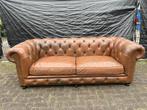 Chesterfield bank vintage bruin GRATIS BEZORGD!, Ophalen of Verzenden, Gebruikt, 75 tot 100 cm, Leer