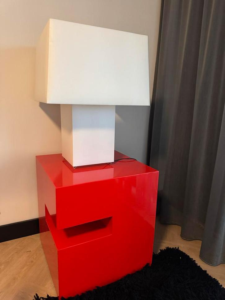 Jan des Bouvrie Kubus Bijzettafels + Lampen (2x), Huis en Inrichting, Lampen | Tafellampen, Gebruikt, Minder dan 50 cm, Kunststof