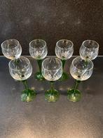 7 stuks geëtst vintage groene steel wijnglazen, Verzenden