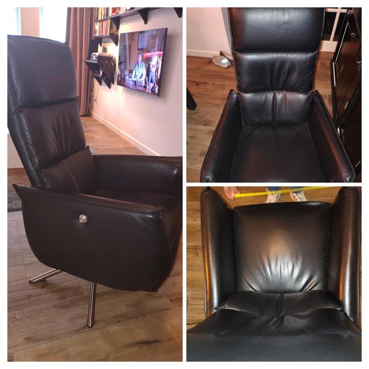 Leren zwarte Relaxfauteuil mechanisch slank aanzien, Huis en Inrichting, Fauteuils, Leer, 50 tot 75 cm, Minder dan 75 cm, Ophalen of Verzenden