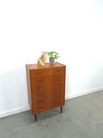 Deense teak ladekast met 6 lades en mooie handgrepen, Teakhout, Gebruikt, 5 laden of meer, 100 tot 150 cm