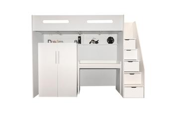 Options hoogslaper met bureau en kledingkast - 90x200 - Wit beschikbaar voor biedingen