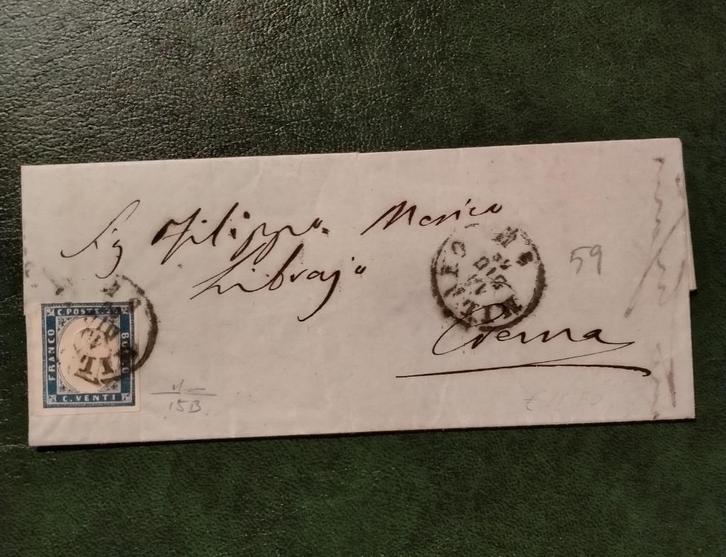 ITALIË - SARDEGNA brief naar Crema rond 1859 Sa15B, Postzegels en Munten, Brieven en Enveloppen | Buitenland, Brief, Ophalen of Verzenden