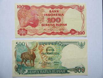 Bankbiljetten Indonesie: 100 rupiah 1984 of 500 rupiah 1988 beschikbaar voor biedingen