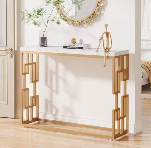 Moderne Consoletafel / Wandtafel - Wit Gouden Tafel Marmer, Huis en Inrichting, Tafels | Sidetables, Nieuw, Verzenden