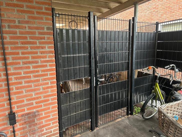 Dubbelstaafmat Hekwerk met Poort, Tuin en Terras, Tuinhekken en Hekwerk, Gebruikt, Dubbelstaafmat hekwerk, IJzer, Met poort, Ophalen of Verzenden