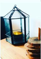 Zwart metalen windlicht te koop, 25 tot 50 cm, Zwart, Ophalen of Verzenden, Zo goed als nieuw