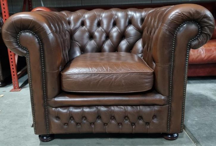 Chesterfield Springvale club fauteuil bruin leer + BEZORGING, Huis en Inrichting, Fauteuils, Gebruikt, Leer, 75 tot 100 cm, 75 tot 100 cm
