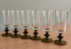 Zes vintage likeurglazen/ likeurglaasjes op groene voet, Verzamelen, Glas en Borrelglaasjes, Ophalen of Verzenden, Borrel- of Shotglas