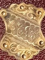 Mooie leren sigarenetui met gouden naamplaatje, ca. 1890., Verzenden, Goud