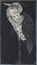 Jac de Beer houtsnede op chinees papier "Reiger", Huis en Inrichting, Ophalen, Minder dan 50 cm, Oorspronkelijke maker, Overige typen