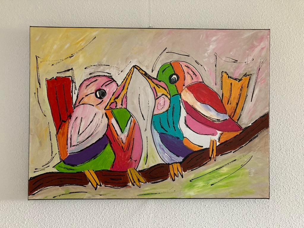 Schilderij van Vogeltjes, Antiek en Kunst, Ophalen of Verzenden