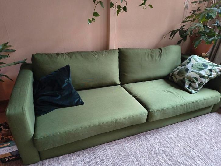 Groene Karlstad bankhoes (Ikea), Huis en Inrichting, Banken | Bankstellen, Gebruikt, Rechte bank, Tweepersoons, 75 tot 100 cm