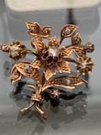 18K goud tak broche met 15 roosgeslepen diamantjes, Gebruikt, Minder dan 4 cm, Ophalen of Verzenden, Met edelsteen