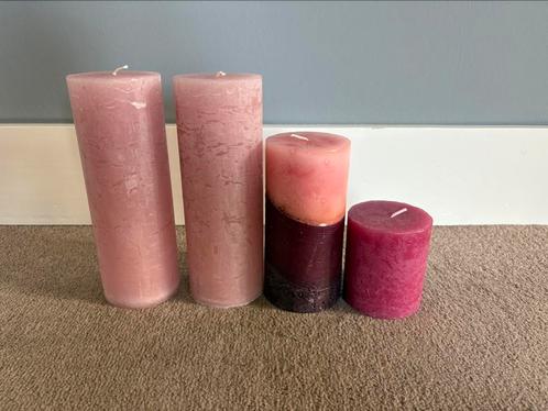 4 Roze kaarsen 8 tot 19 cm hoog, Huis en Inrichting, Woonaccessoires | Kandelaars en Kaarsen, Nieuw, Kaars, Minder dan 25 cm, Overige materialen