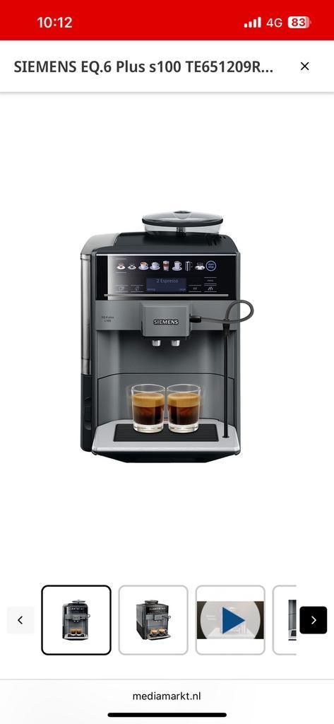 Siemens EQ.6 Plus s100 TE651209RW, Witgoed en Apparatuur, Koffiezetapparaten, Zo goed als nieuw, Koffiebonen, Koffiemachine, Afneembaar waterreservoir