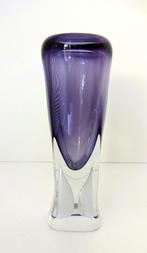Glazen vaas helder met paars op brede voet Jablonski 3892-g, Ophalen of Verzenden