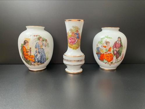 Prachtig 3 delig kasstel met romantische taferelen, Huis en Inrichting, Woonaccessoires | Vazen, Zo goed als nieuw, Overige kleuren