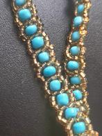 turqouise en goudkleurige kraalen  armband, Overige materialen, Gebruikt, Blauw, Ophalen of Verzenden