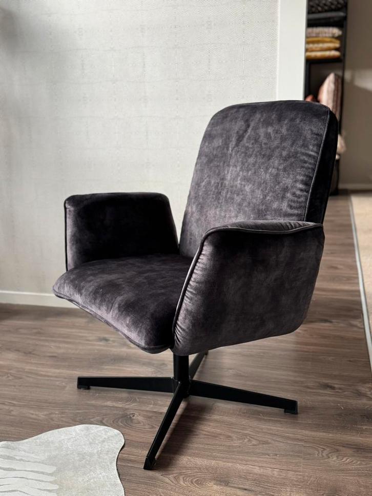 Velvet antraciet draaifauteuil, Huis en Inrichting, Fauteuils, Nieuw, Stof, 50 tot 75 cm, 75 tot 100 cm, Ophalen