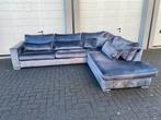 XL Fluwele Hoekbank - Zilver - Gratis Bezorging - zgan, Ophalen of Verzenden, Zo goed als nieuw, Stof