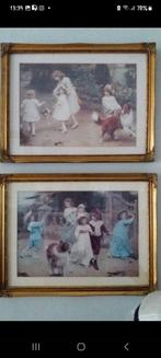 Twee ingelijste prenten met kinderen en honden, Antiek en Kunst, Ophalen of Verzenden