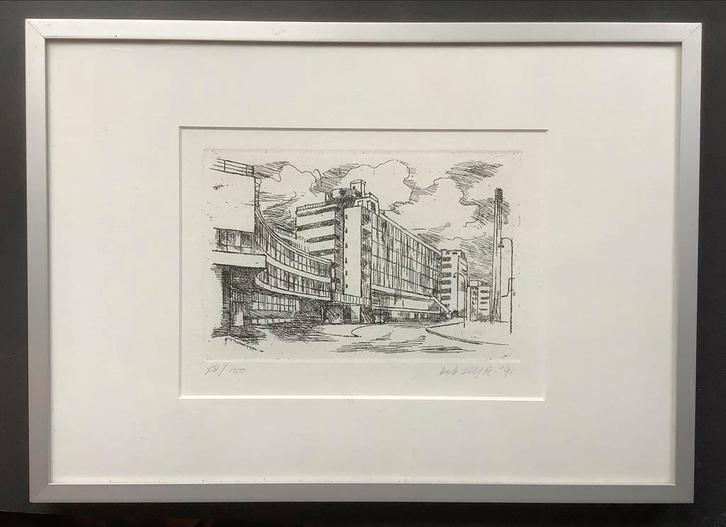 Bab Siljee, Van Nelle Fabriek, Rotterdam, ets, monument., Antiek en Kunst, Kunst | Etsen en Gravures, Ophalen of Verzenden