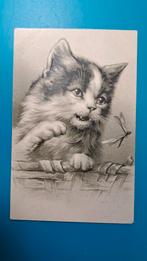 Kat vangt libelle, Ophalen of Verzenden, Voor 1920, Ongelopen, Hond of Kat