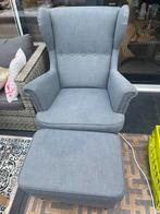 Ikea Strandmon fauteuil + voetenbank - grijs, Huis en Inrichting, Fauteuils, Ophalen of Verzenden, Gebruikt, Stof, 75 tot 100 cm