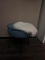 Blauwe Velvet Poef, Ophalen, Minder dan 50 cm, Rond, Zo goed als nieuw