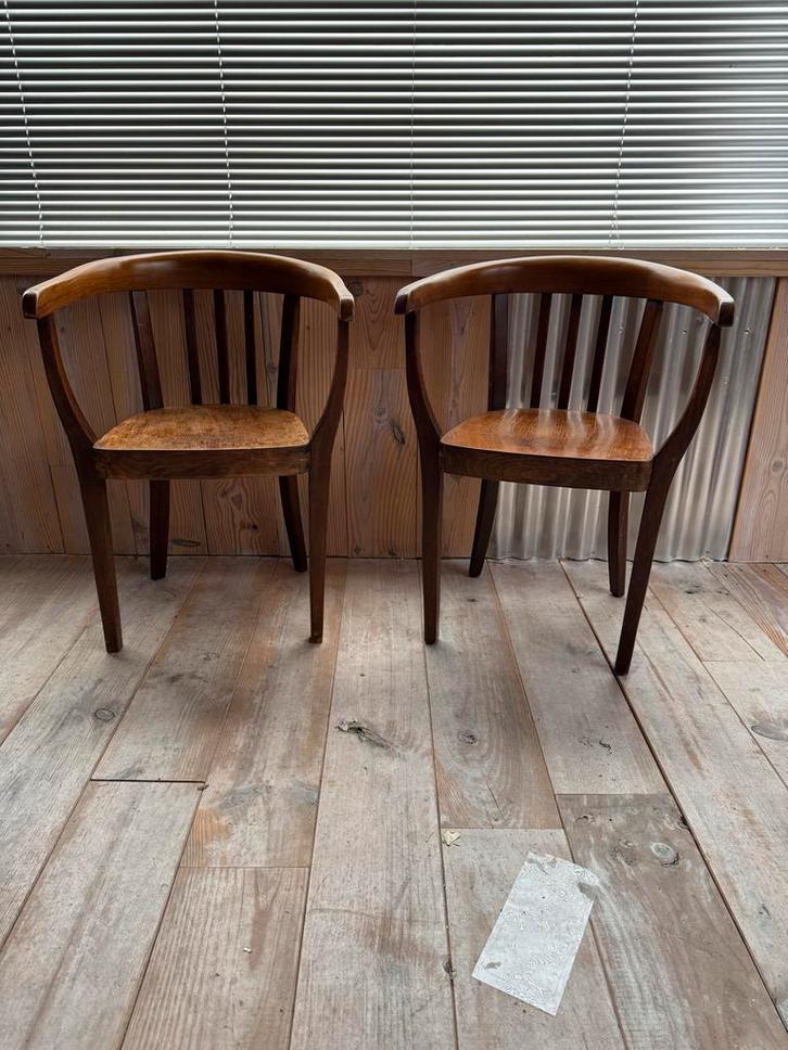 Vintage Houten Stoelen - Set van Twee, Huis en Inrichting, Stoelen, Gebruikt, Twee, Hout, Bruin, Ophalen
