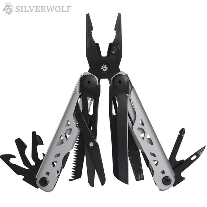 SILVERWOLF Claw - 18-in-1 Multitool Zakmes Zwart Zilver, Caravans en Kamperen, Kampeergereedschap, Nieuw, Ophalen of Verzenden