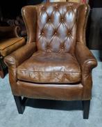 Chesterfield fauteuil cognac bruin leer + BEZORGING GRATIS, Chesterfield, Ophalen of Verzenden, Zo goed als nieuw, Leer