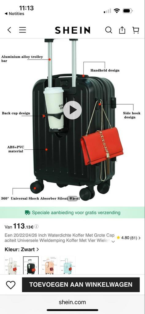 2x Zwarte Trolley Koffer met Wieltjes, Sieraden, Tassen en Uiterlijk, Koffers, Nieuw, Hard kunststof, Minder dan 50 cm, Minder dan 35 cm