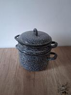 Vintage Emaille Kookpan met Stoominzet, Antiek en Kunst, Antiek | Emaille, Ophalen of Verzenden