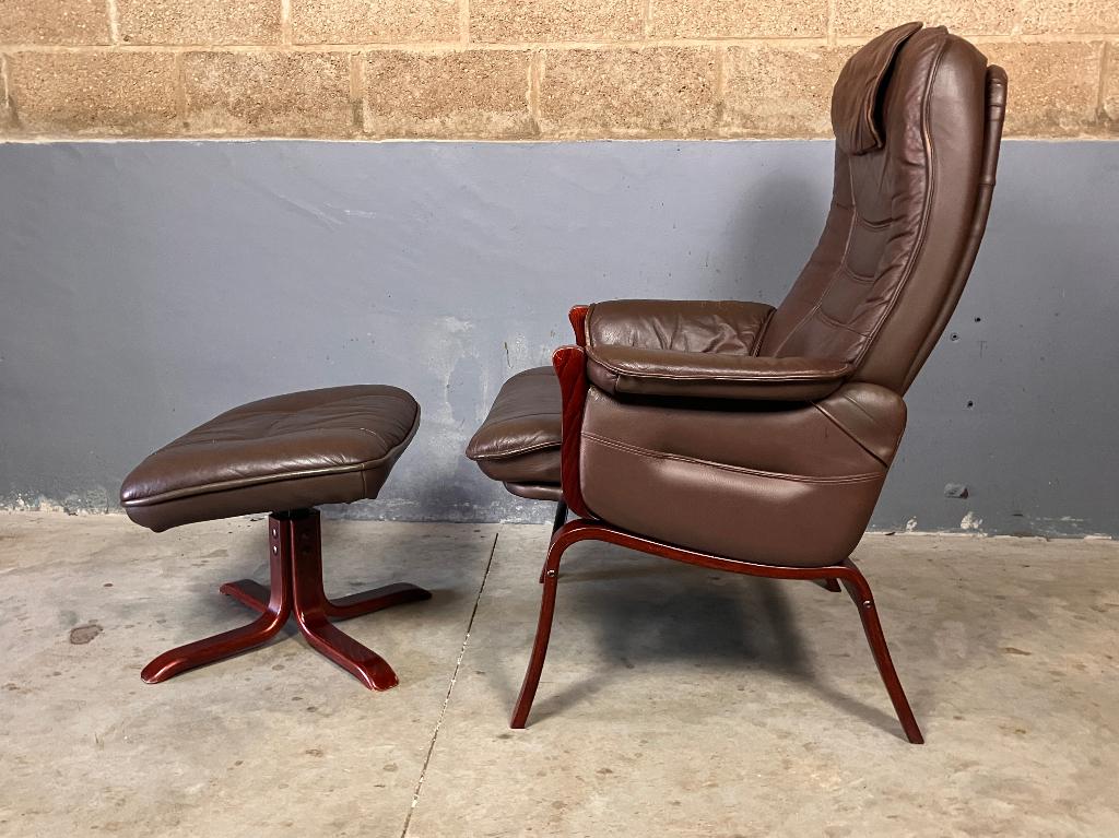 Same: Vintage retro fauteuil leder hocker Scandinavisch, Ophalen, Gebruikt, 75 tot 100 cm, Vintage Deens Scandinavisch Seventies Retro