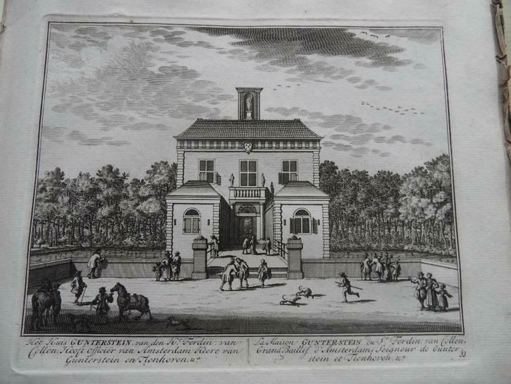 33/ Breukelen Huis Gunterstein Kopergravure1719, Antiek en Kunst, Kunst | Etsen en Gravures, Ophalen of Verzenden