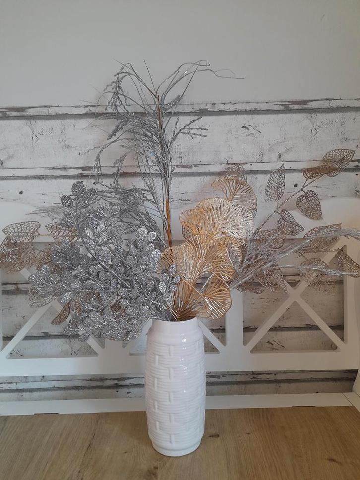 Vaas inclusief glitter takken zilver/goud, Huis en Inrichting, Woonaccessoires | Vazen, Overige kleuren, Verzenden